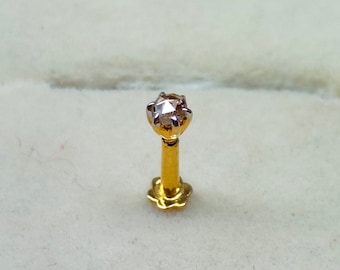 Natural Brown Diamond Nose Stud, Diamond Nose pin 18k Gold nose stud Rose cut Brown Diamond Nose stud, Diamond Nose ring, Brown Diamond stud