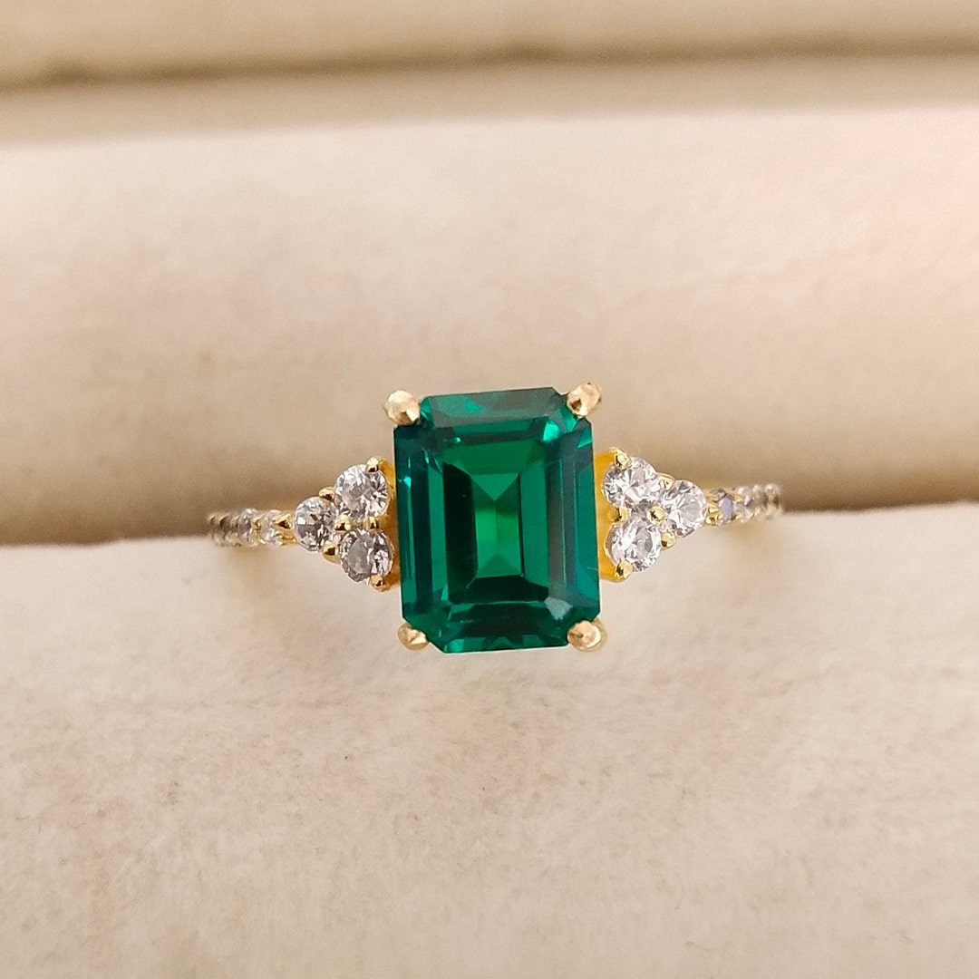 Lab Created Emerald Ring Octagon Cut Lab Emerald Ring 925 - Etsy