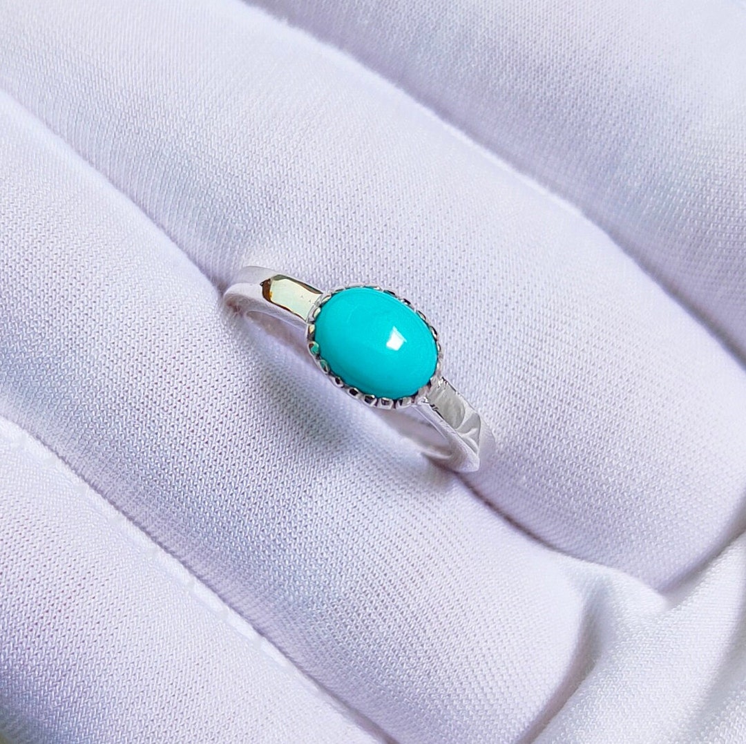 Natural Sleeping Beauty Turquoise Ring, 925 Sterling Silver Ring, Oval ...