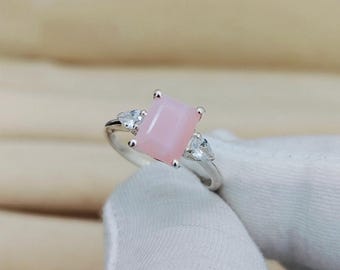 Natural Pink opal Ring, 925 sterling silver ring, octagon pink opal ring real pink opal silver ring pink opal engagement ring pink opal band