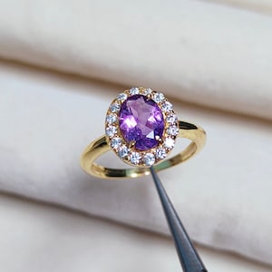 Rose De France Amethyst Halo Ring, 925 Sterling Silver Ring, Pink Amethyst Silver Ring, Oval cut Amethyst Ring, rose de france ring
