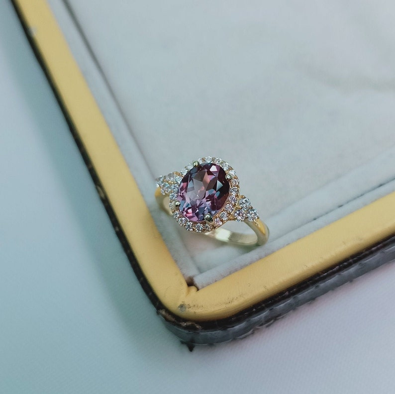 Alexandrite Halo Ring Lab Created Alexandrite Ring 925 - Etsy