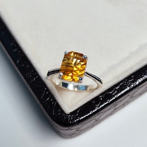 citrine concave cut stone ring, octagon citrine ring, 925 sterling silver ring, natural citrine silver ring, November Birthstone ring