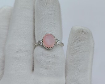 天然ピンクオパールリング、925スターリングシルバーリング、オーバル