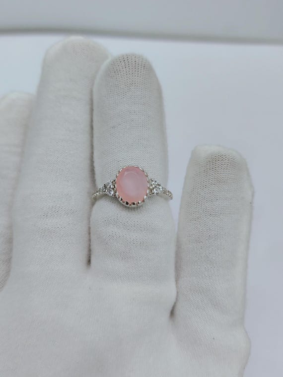 天然ピンクオパールリング、925スターリングシルバーリング、オーバル