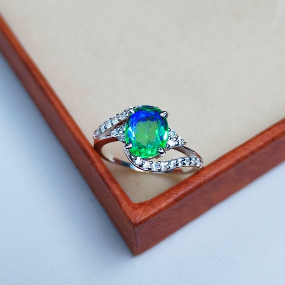 Peacock Quartz Ring Oval Cut Peacock Quartz Ring 925 Sterling Silver Ring Peacock Stone Ring Fire Stone Ring Hand Made Ring Etsy