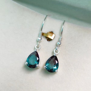 Teal Sapphire Earrings, Pear Cut Teal Sapphire Earrings, 925 Sterling Silver Earrings, Teal Sapphire wedding earring lab grown teal sapphire