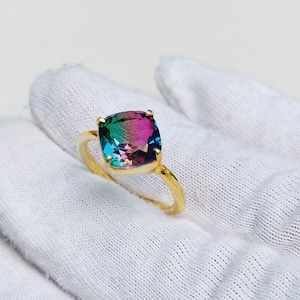 Watermelon Tourmaline Ring, 925 Sterling Silver Ring Tourmaline Doublet Quartz Silver Ring Cushion Watermelon Tourmaline Bi color stone Ring
