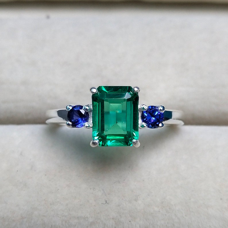 Lab Created Emerald and Created Tanzanite Ring 925 Sterling - Etsy