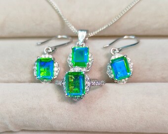 Peacock Quartz Jewelry Set, 925 Sterling Silver Jewelry Set