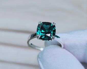 Teal sapphire ring,cushion cut Teal sapphire ring,925 Sterling Silver ring, Sapphire engagement ring, lab grown Teal sapphire hand made ring