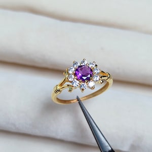 Rose De France Amethyst Halo Ring, 925 Sterling Silver Ring, Pink Amethyst Silver Ring, round cut Amethyst Ring, rose de france ring