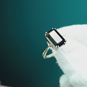Black spinel ring octagon cut wedding engagement ring sterling silver ring Black ring black spinel ring natural black spinel ring