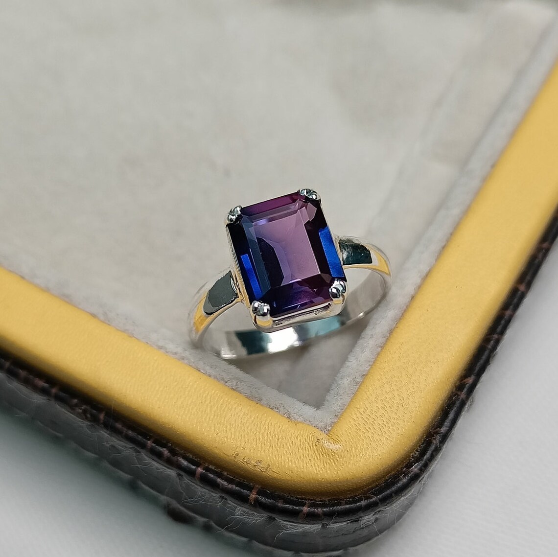Lab Created Alexandrite Ring 14K Gold 925 Sterling Silver Etsy