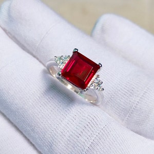 Pigeon Blood Ruby Ring, Square pigeon blood ruby ring, 925 sterling silver ring, Blood ruby silver ring, Red Ruby Ring, Ruby Wedding Ring