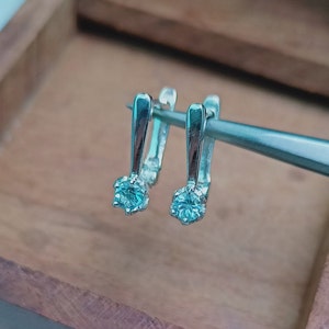 Aquamarine Russian Lock & Russian Style 925 sterling Silver Earring, Earring For Gift, aquamarine earrings, aquamarine russian lock earrings
