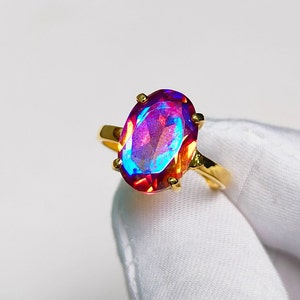 Regenbogen Wassermelone Turmalin Ring, 925 Sterling Silber Ring, Wassermelone Turmalin Doublette Quarz Ring Feuer Wassermelone Turmalin Oval Ring