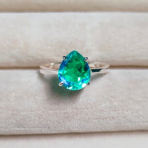 Peacock Quartz Ring, Pear cut peacock quartz ring, 925 sterling silver ring, peacock stone ring, fire stone ring, hand made ring