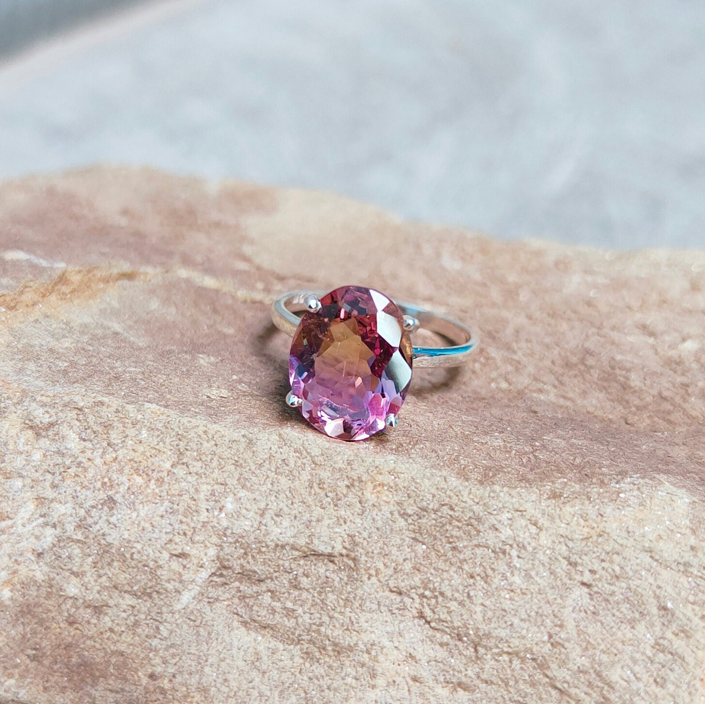 Natural Ametrine Gemstone Handmade 925 Solid Silver Jewelry Ring Size 8.5 V3N67