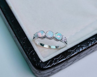 Opaal band Ring, ronde opaal band ring, Opal Eternity Band, Opal Wedding Band, Sterling Silver Ring, Oktober Birthstone Ring, multi opaal ring