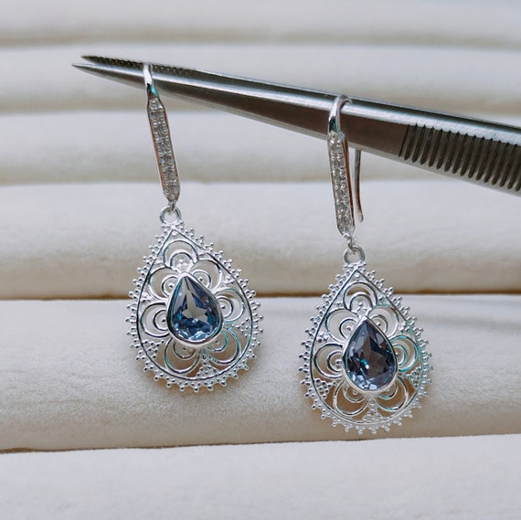 Sterling Silver Pink Tourmaline Filigree Pear Lever Back Earrings Sterling Silver Pink Tourmaline Filigree Pear Lever Back Earrings