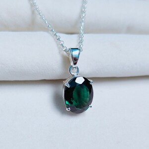 teal sapphire pendant, teal green sapphire necklace, 925 sterling silver necklace, oval cut green sapphire pendant, lab grown teal sapphire