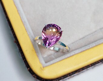 Natural Ametrine Ring, pear cut ametrine ring, 925 sterling Silver Ring, ametrine silver ring Hand Made Ring, astrological stone ring