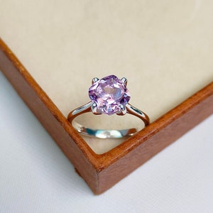 rose de France ring, cushion cut rose de france, pink amethyst ring, 925 sterling silver ring, lavender amethyst ring, ring for gift