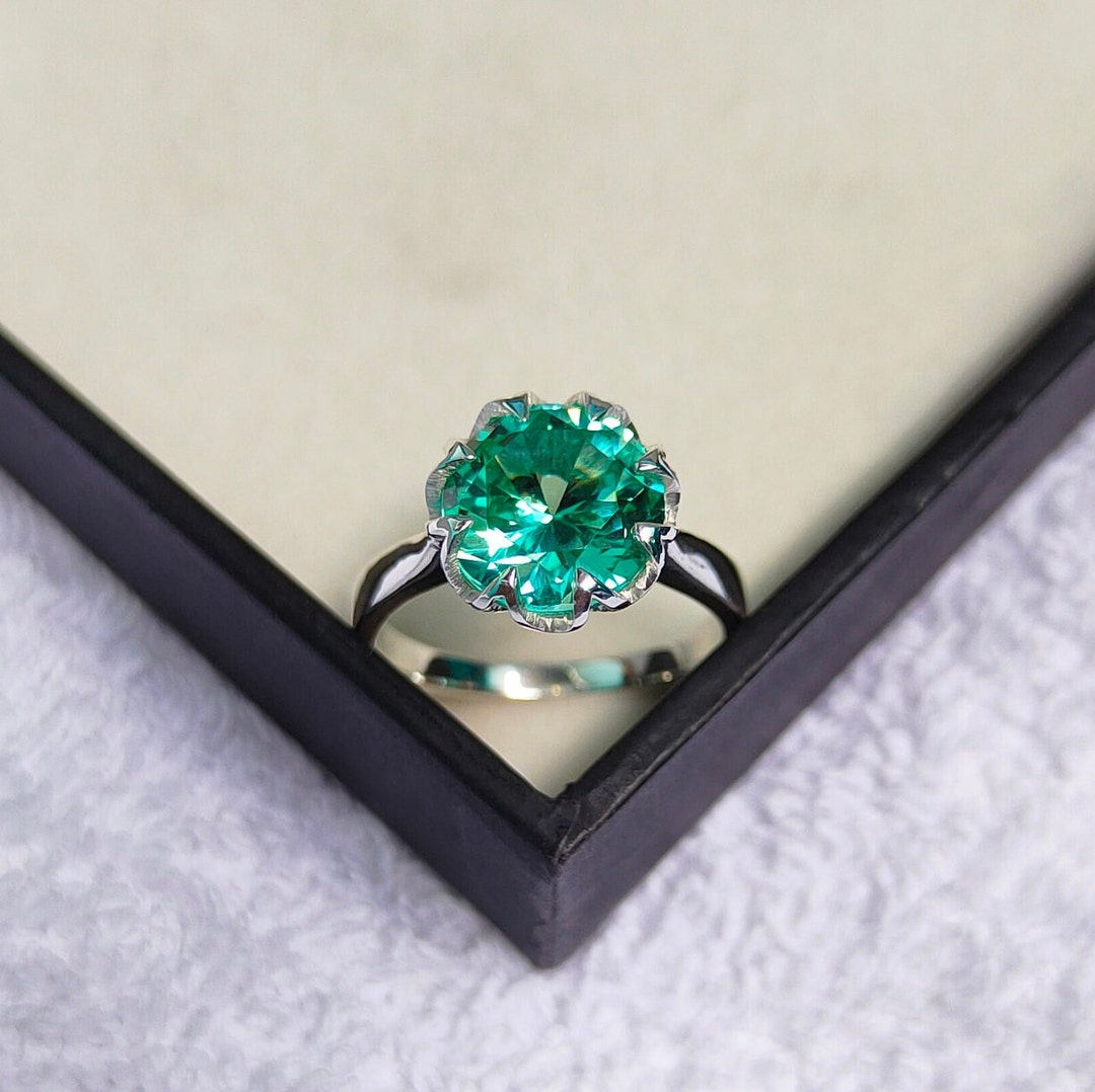 Green Diamond Ring, Round Green Diamond Ring, 925 Sterling Silver Ring ...