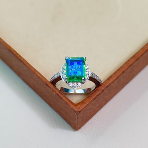 Peacock Quartz Ring, Octagon cut peacock quartz ring, 925 sterling silver ring, peacock stone ring, fire stone ring, hand made ring