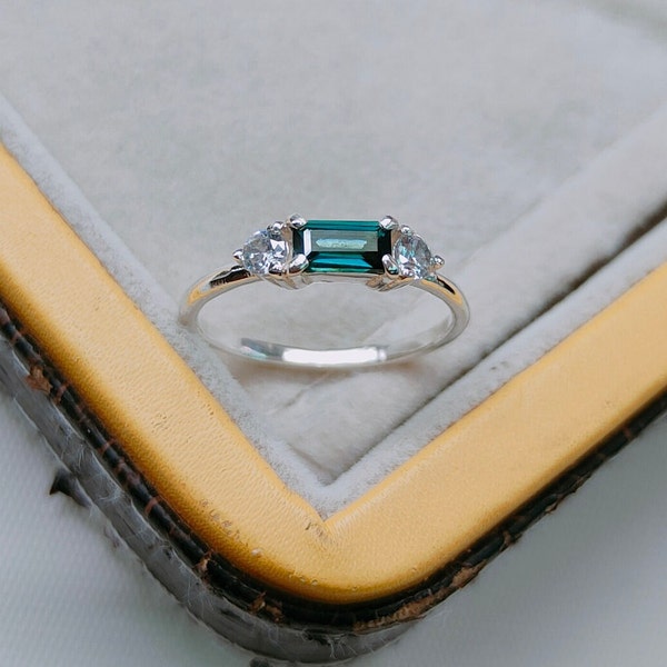 Teal sapphire ring sterling silver ring octagon cut Teal sapphire ring sapphire ring Sapphire engagement ring lab grown Teal sapphire ring