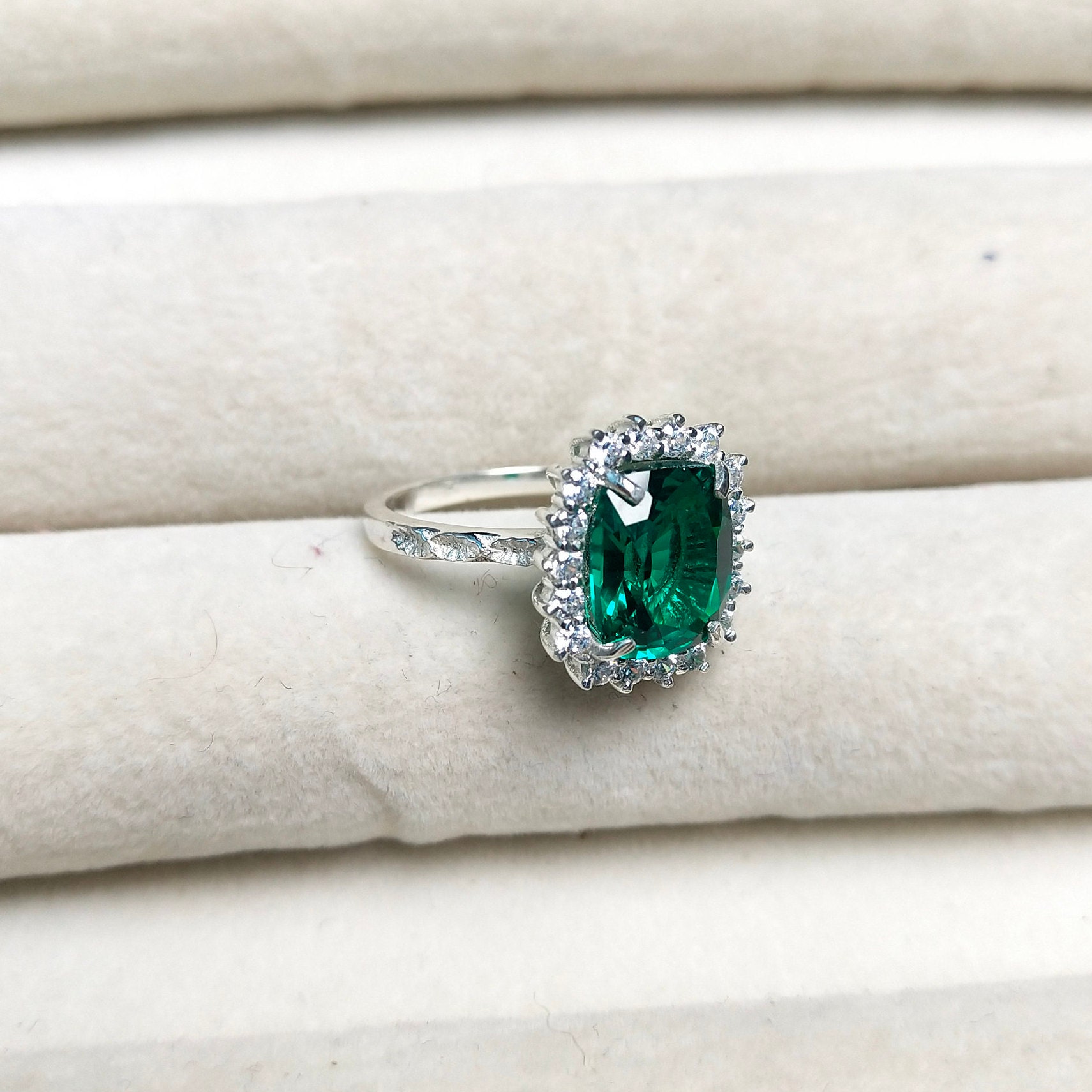 Lab Created Emerald Halo Ring 925 Sterling Silver Ring Lab Etsy