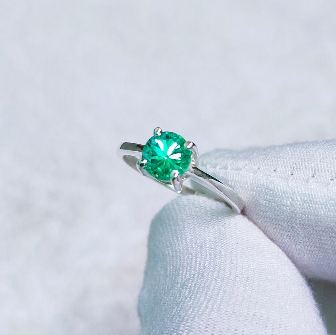 Green Diamond Ring, Round Green Diamond Ring, 925 Sterling Silver Ring ...