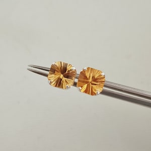 citrine stud earrings, Citrine concave cut earrings, 925 sterling silver earrings, square cut citrine stud earrings, November Birthstone