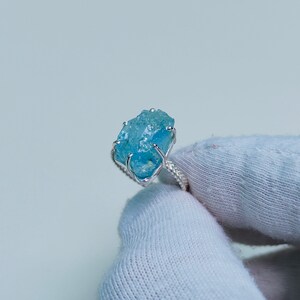 Raw Aquamarine Ring, Aquamarine Rough Ring aquamarine silver ring natural aquamarine ring raw stone ring 925 sterling silver ring