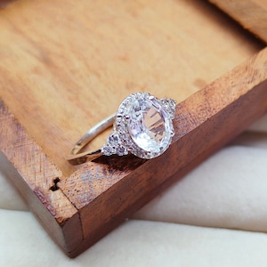 white sapphire halo ring, oval cut white sapphire ring, sterling silver ring, lab created white sapphire ring, lab grown sapphire ring