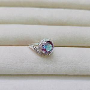 Lab Created Alexandrite Ring, 925 Sterling Silver Ring, Alexandrite Ring, Color Change Stone Ring, Round Cut Alexandrite Ring, Ring for Gift