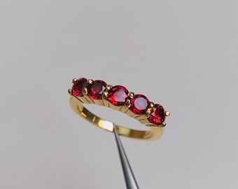 red garnet band ring, 925 Sterling Silver Ring, garnet eternity band ring, round cut garnet band, natural red garnet Ring, hand made ring
