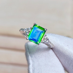Peacock Quartz Ring, Octagon cut peacock quartz ring, 925 sterling silver ring, peacock stone ring, fire stone ring, hand made ring