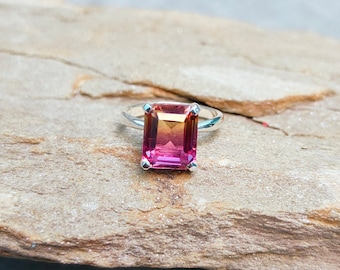 Ametrine Doublet Quartz Ring, 925 sterling Silver Ring, Octagon cut Ametrine Ring, Ametrine Silver Ring, Bi color stone ring, Ring for Gift