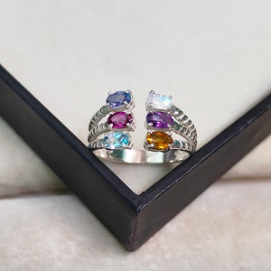 Multi natural stones ring, multi stone ring, 925 sterling silver ring, multi stone band ring, multi color stones ring, ring for gift