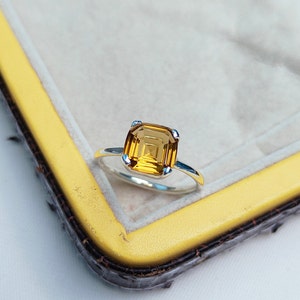 Citrine concave cut stone ring, square cut citrine ring 925 sterling silver ring, November Birthstone ring, AAA quality citrine ring