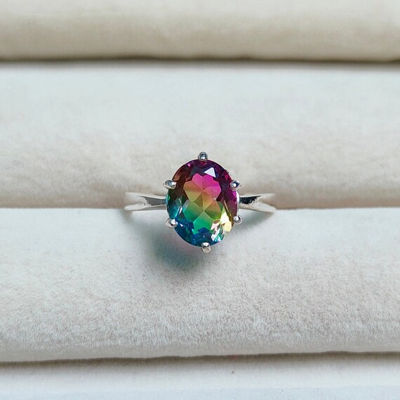 Natural Multi Tourmaline 925 Sterling Silver Ring – Cushion Cut – All Sizes – Handmade
