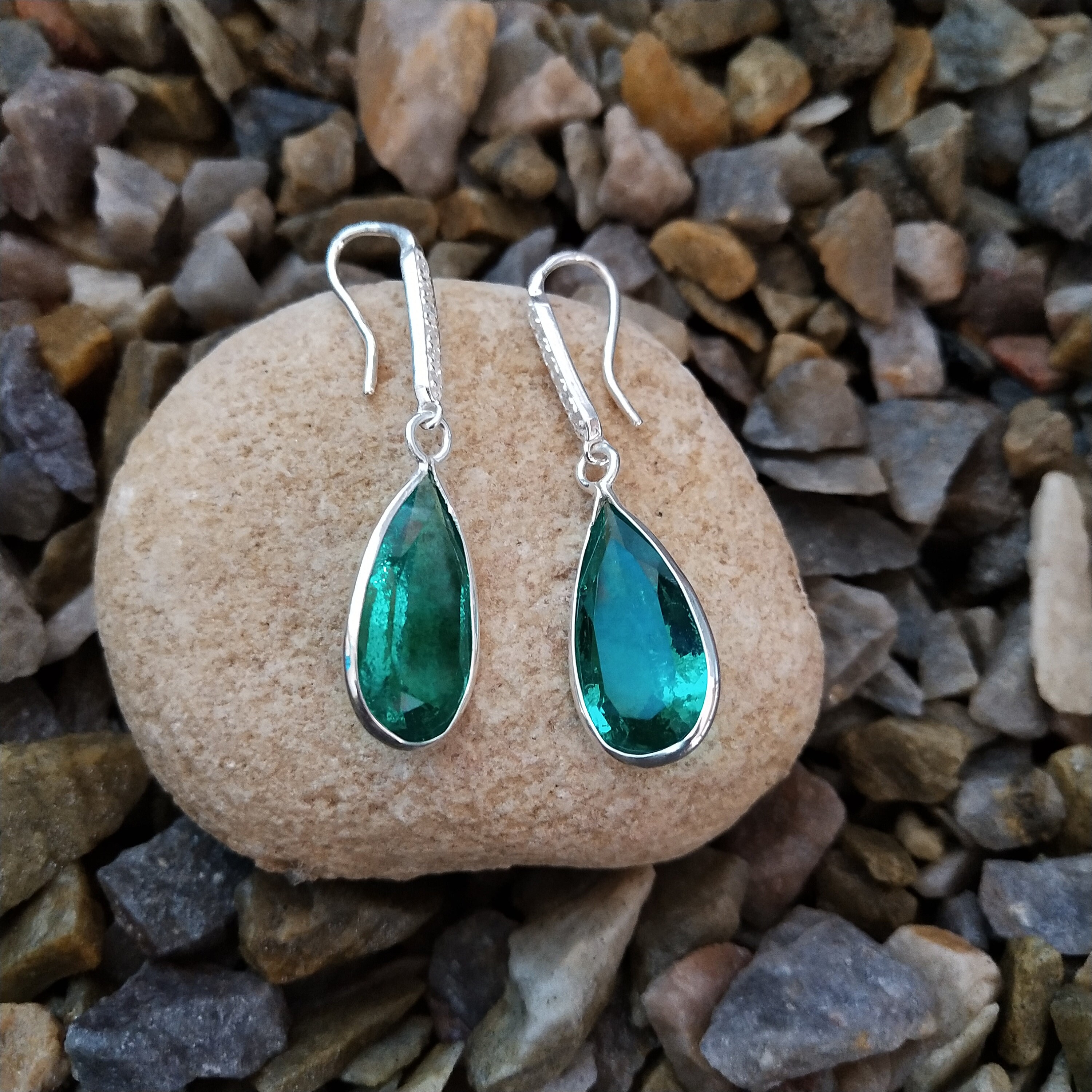Lab Created Emerald Earrings 925 Sterling Silver Earrings Etsy