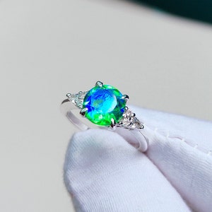 Anello al quarzo pavone, anello al quarzo pavone a taglio rotondo, anello in argento sterling 925, anello in pietra di pavone, anello in pietra di fuoco, anello fatto a mano