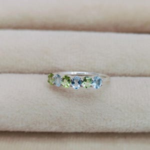 aquamarine peridot band ring, aquamarine eternity band, peridot eternity band, 925 sterling silver ring, aquamarine peridot wedding band