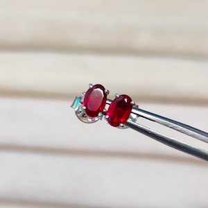 Pigeon Blood Ruby Stud Earrings, 925 sterling silver stud earrings, red ruby stud earrings, oval red ruby stud earrings, lab grown red ruby