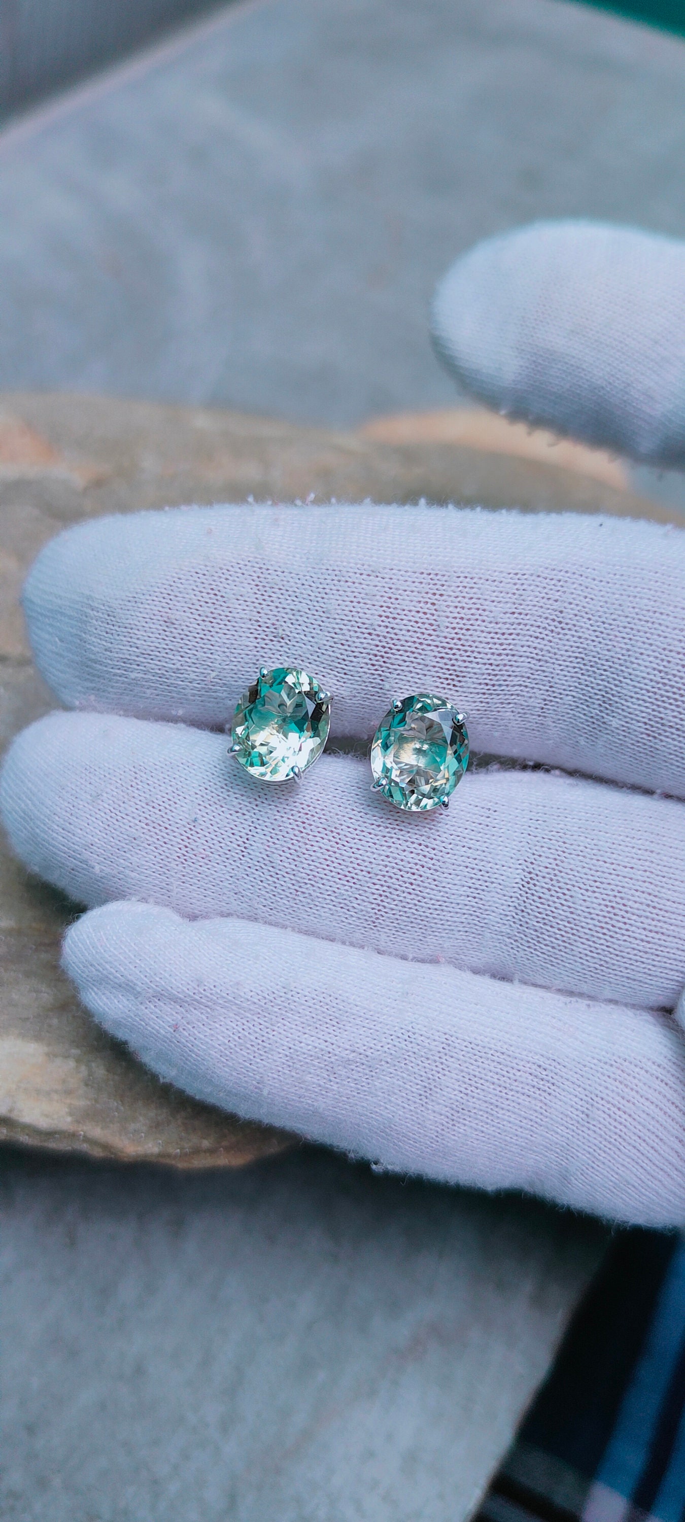 Green Amethyst Stud Earrings Natural Green Amethyst Earrings Etsy UK