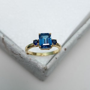 Lab Created Blue Sapphire Ring, 925 Sterling Silver Ring, Created Sapphire Ring, Octagon Cut Created Blue Sapphire Ring