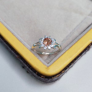 color change garnet ring, garnet halo ring, 925 sterling silver ring, orange garnet ring, green garnet ring, lab grown garnet ring